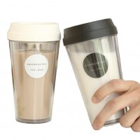 Green double wall coffee drinking cup with flexible lid