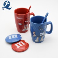 Creative Unique Design M&M Custom Color Printed Ceramic Coffee Mug With Lid