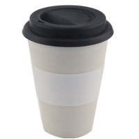 YJ 174500 High Quality Travelling Bamboo Fibre Coffee Cup With Silicone Lid