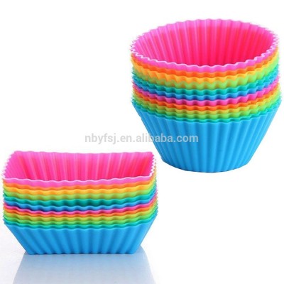 YJ Reusable Nonstick Silicone Baking Cup CupCake Bakign Tray Liners Muffin Mold For Sale