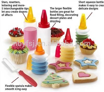 TZTV002023 cake decoration piping tips squeeze bottles kit with spatula